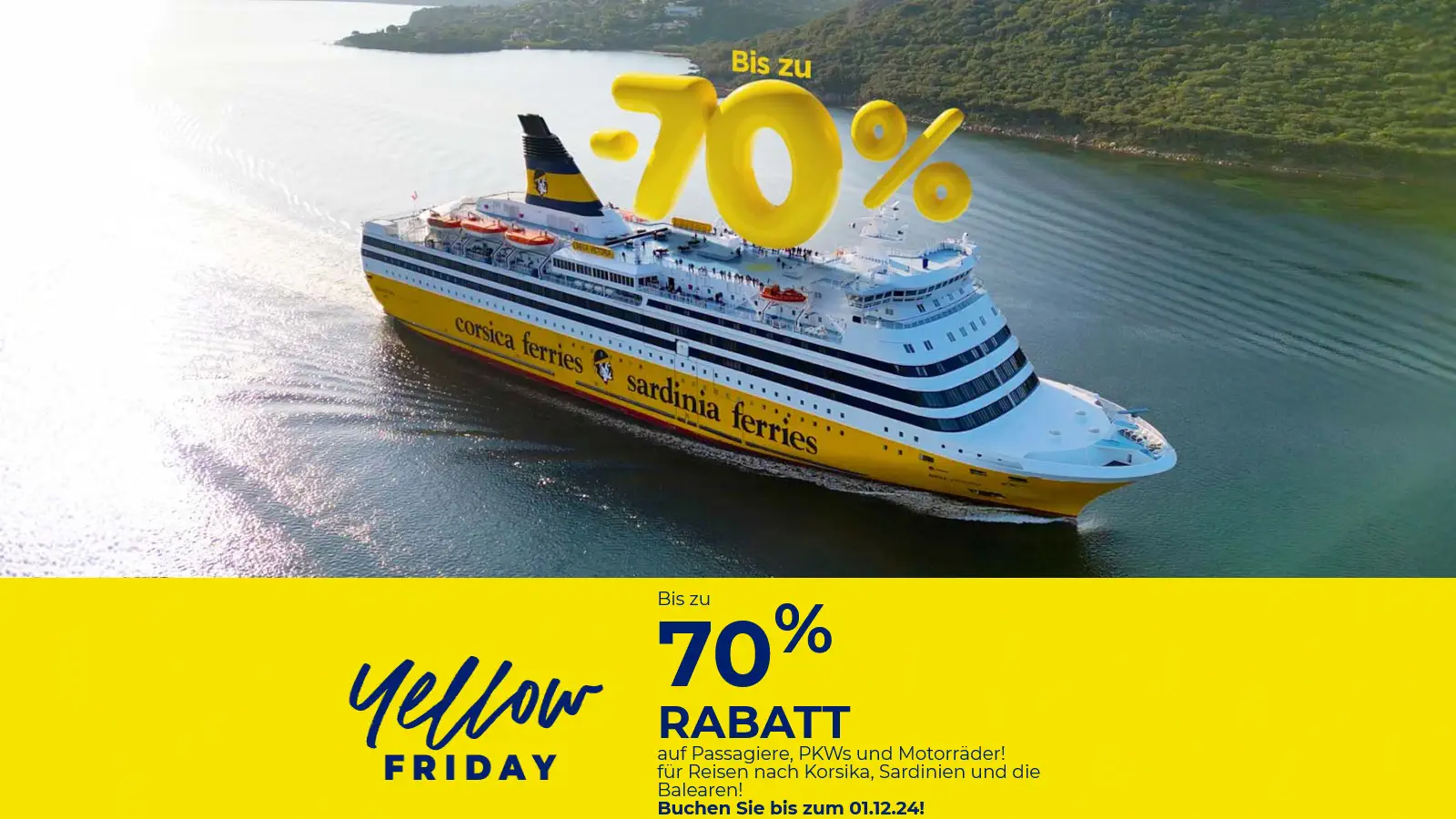 Corsica Ferries Black Friday 2025 - Yellow Friday avec jusqu'à 70% de réduction