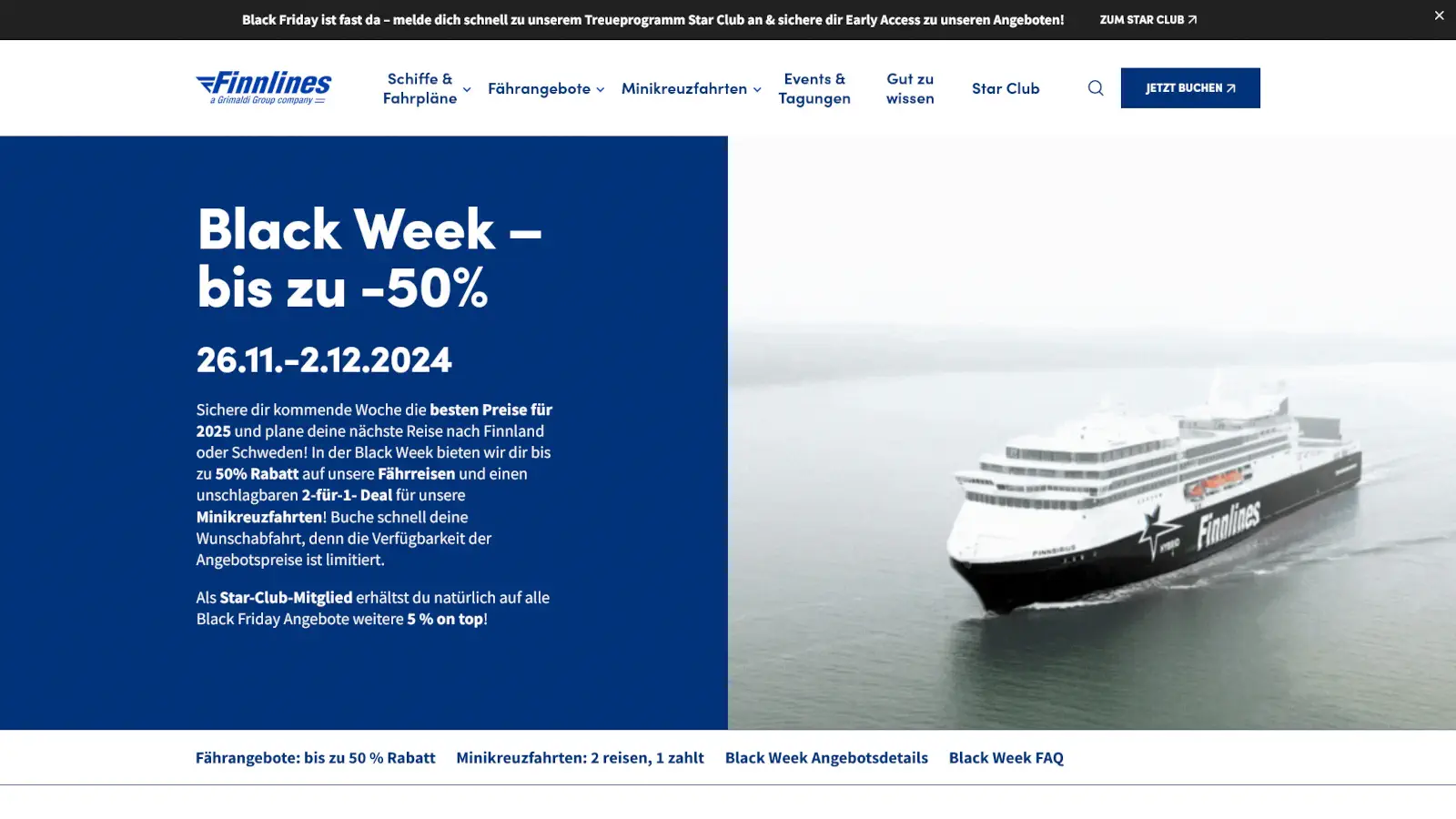 Finnlines Black Week avec 55% de réduction pour les membres du Star Club.